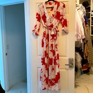 White and red flower maxi dress